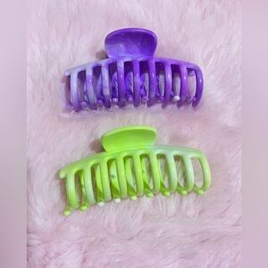Vibrant Hair Claw Clips Set - Purple and Green